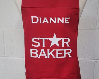 Volwassene: gepersonaliseerd medium Red Star bakkersschort - Made in England