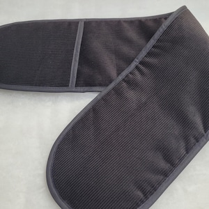 Double oven mitt - black corduroy. Made in England