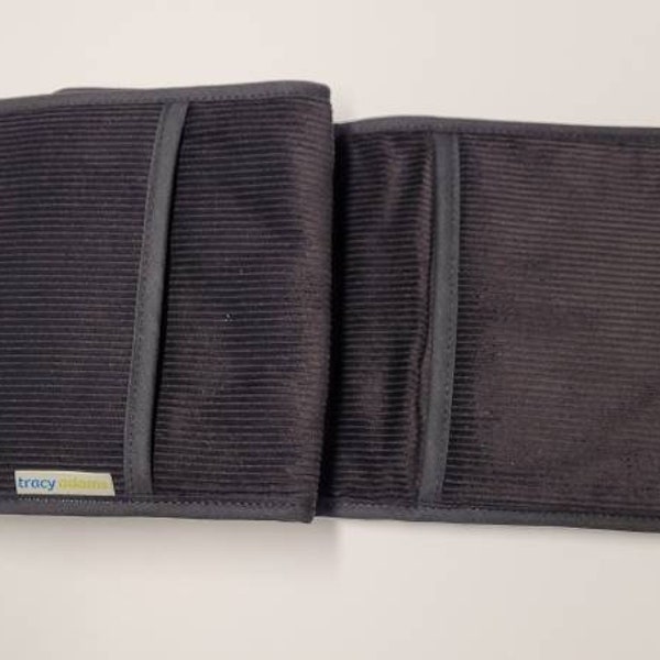 Double oven mitt - black corduroy. Made in England