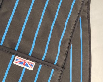 Double oven mitt - blue stripe butchers. Made in England