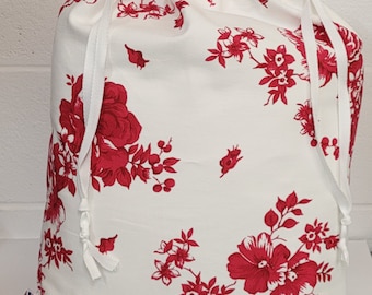 100% cotton laundry bag - white with red floral design. Made in UK