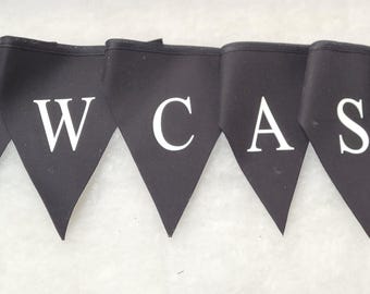 Black fabric bunting with white print - 5.5 mtr Newcastle