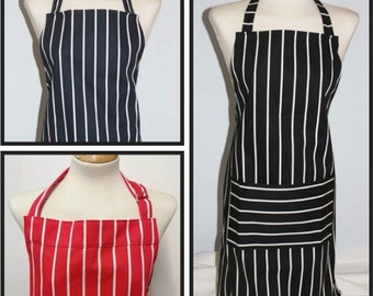 Medium cotton butchers stripe apron , Red, Navy and Black available. Made in England