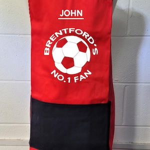 Fan Brentford nr 1 - możliwość personalizacji. Średniej wielkości fartuch dla dorosłych z kieszenią. Wyprodukowano w Anglii