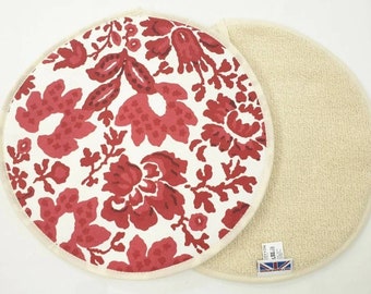 Aga pads / hob covers. Red floral design. Made in England