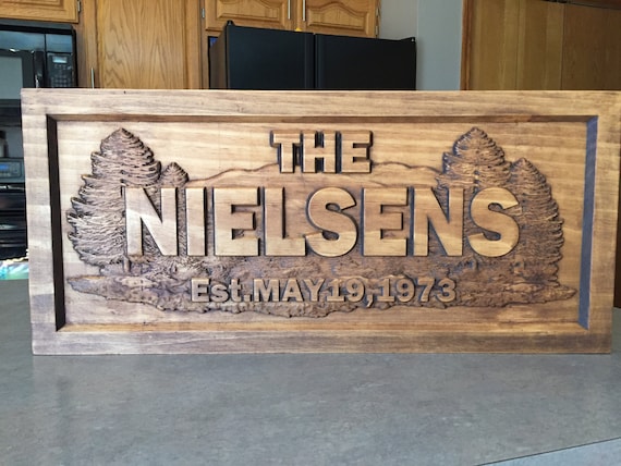 Home Decor Deer Scene Personalized Custom Carved Cedar Wood Sign Rustic