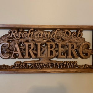 3D carved wood anniversary sign oak tree