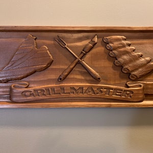 3d wood carved sign grill master barbecue