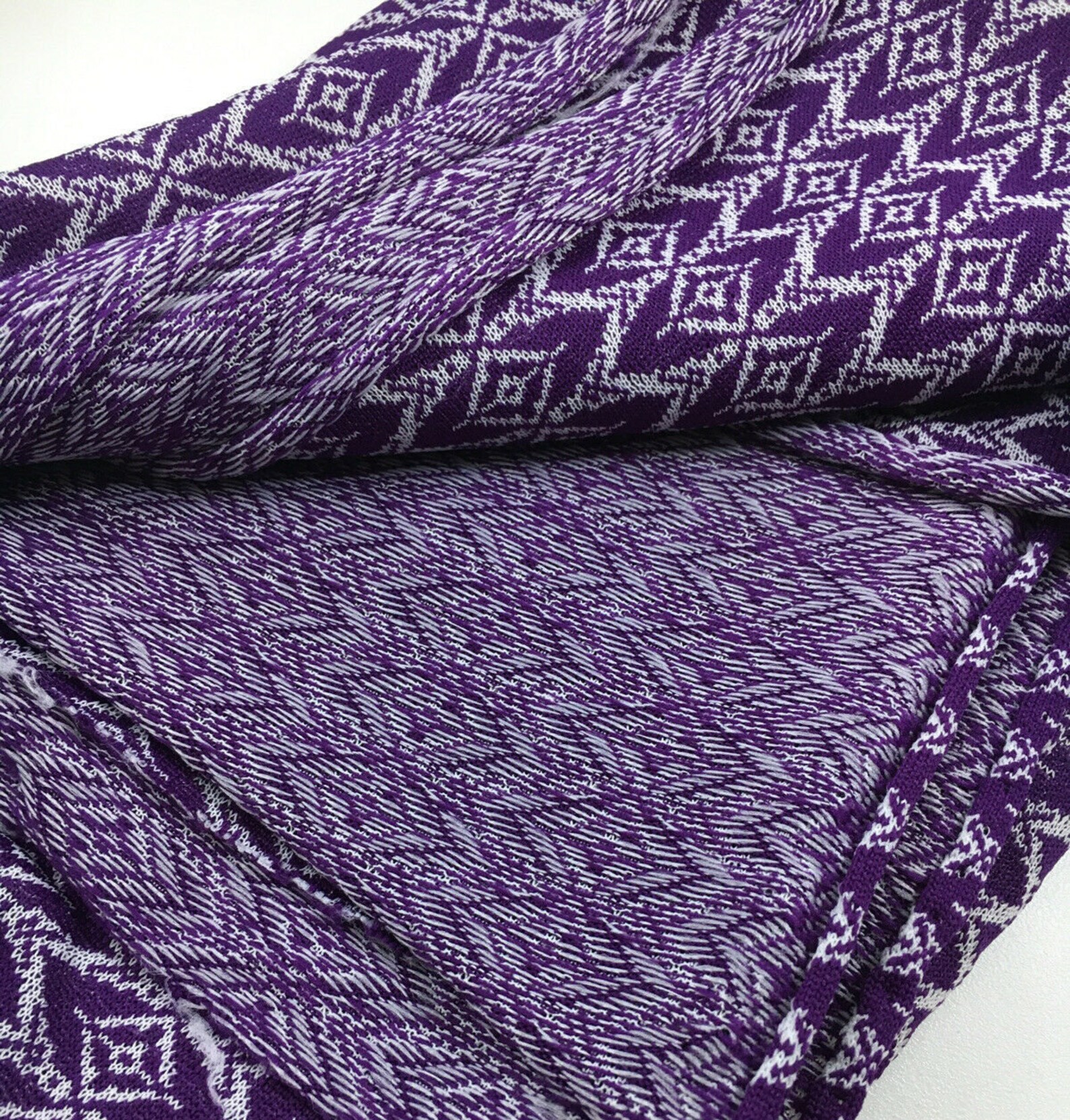 Vintage Double Knit Fabric 1970's Mod Purple White Etsy