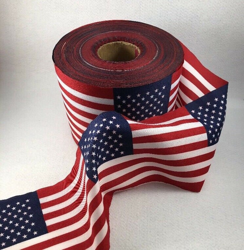 4 3/4 Wide Fabric Silky American Flag Ribbon By The Yard Etsy