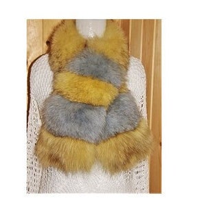 Popular Handmade Recycled Genuine Fox Fur Stole Collar Scarf Blue and Yellow Free Shipping Canada USA