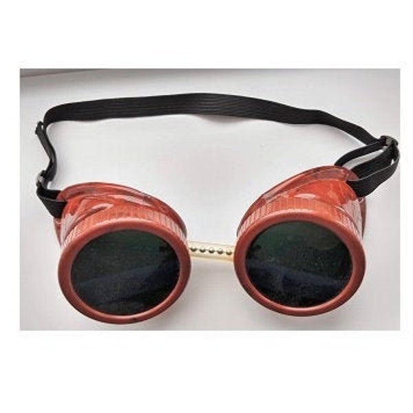 Années 1950 Steampunk  Vintage lunettes de soudage en caoutchouc dur moto équitation aviateur Victorian Mad Max Festival Costume