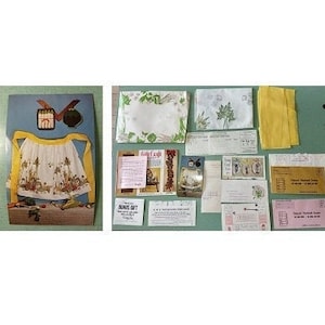 Vintage 1970's National Handcraft Institute trousse Artisanat kit complet Tablier carte postale documents catalogue