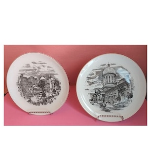 vtg 2 plates 10" souvenir Montreal drawings Place Jacques Cartier Bonsecours Market Made Germany Rosenthal Decorative wall