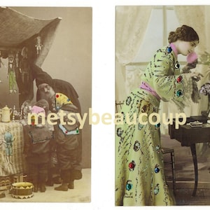 Lot de 2 cartes postales anciennes vraies photos Pierres de couleur brillant enfants antique 1900’s Livraison Gratuite Canada USA