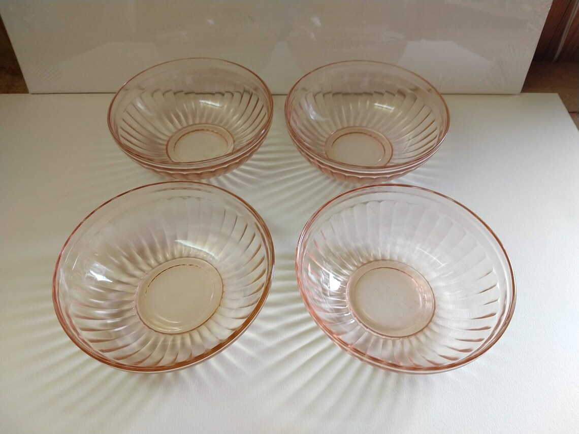 Set of 4 Pink Depression Glass Cereal Bowls Aurora HAZEL ATLAS Etsy