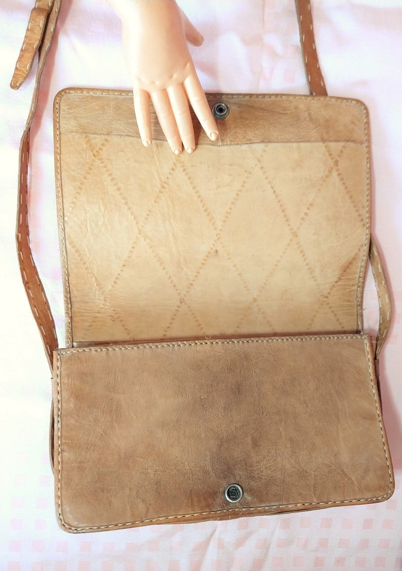 Bag Sacoche Leather Purse and vintage snakeskin 1960-70s Belle Patine Free Shipping