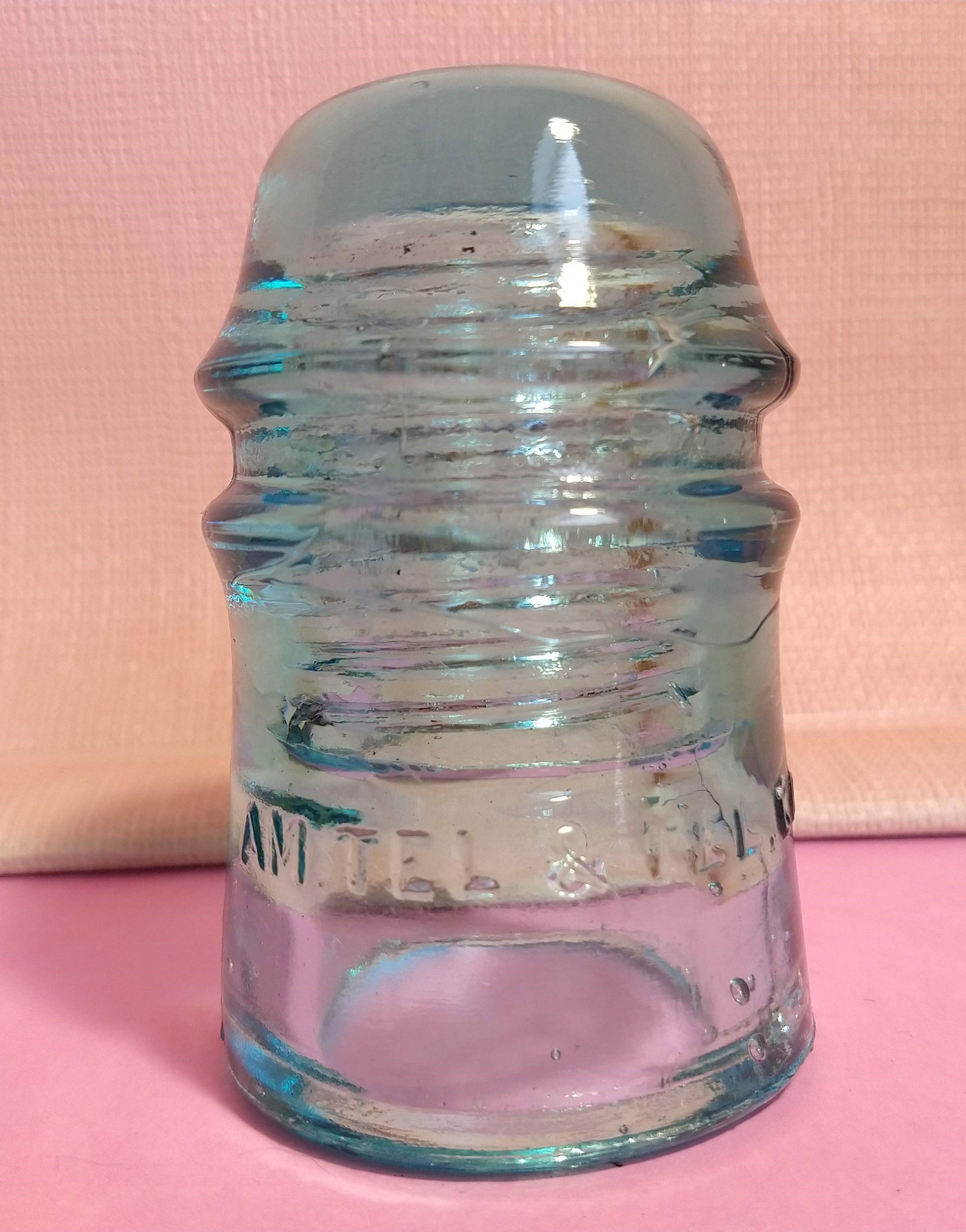 Vintage Antique Two Aqua Blue and Clear Transparent Glass Electrical