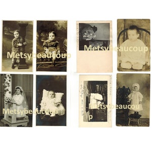 Lot de 8 cartes postales anciennes vraie photos enfants J. O. Lapperrière, Drummondville Québec Canada Livraison Gratuite Canada USA