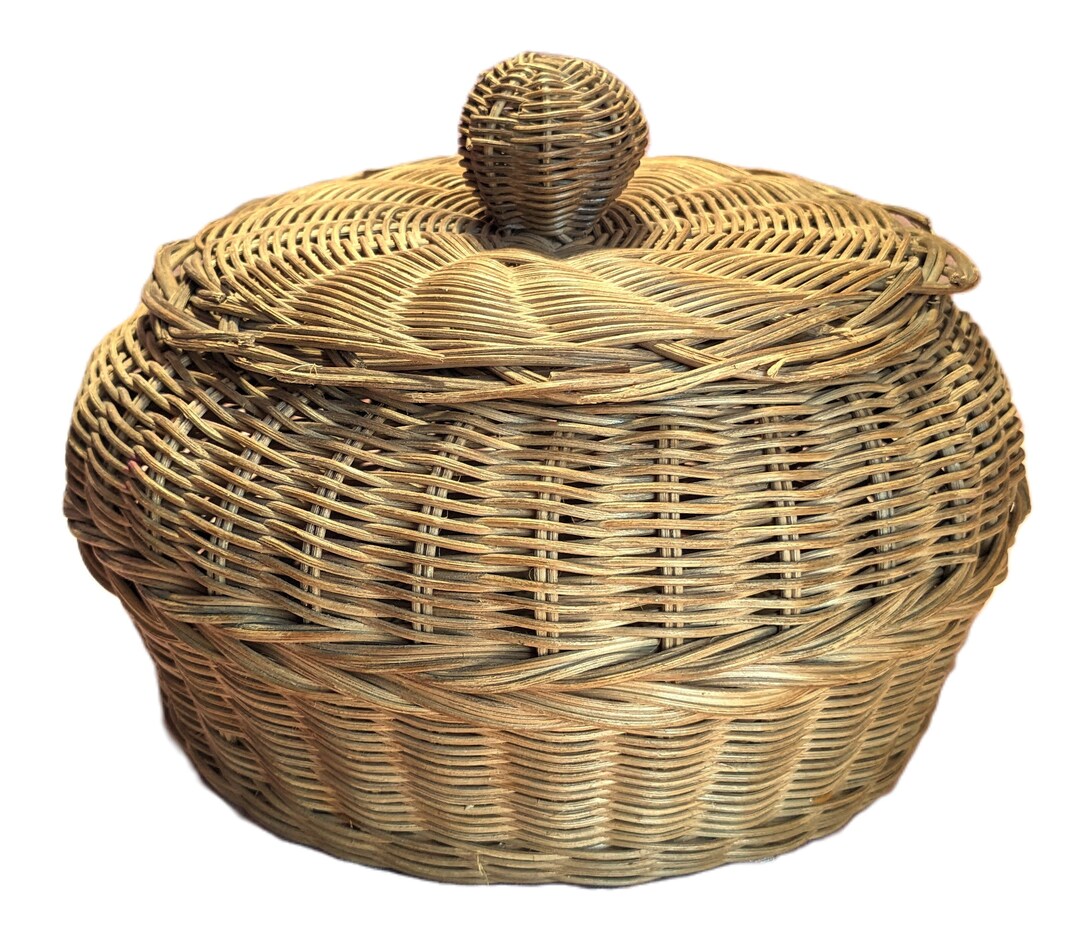 Native American Woven Wicker Sewing Basket With Lid Free Shipping