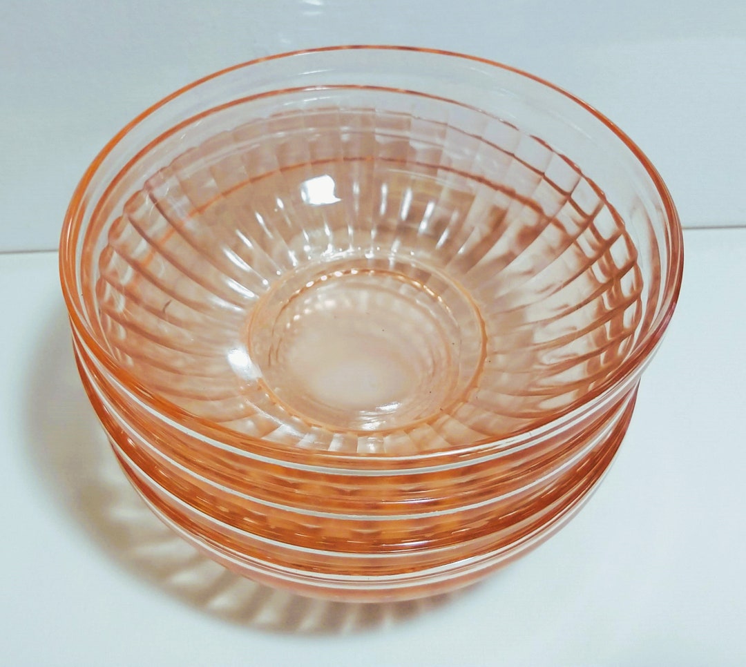 Set of 4 Aurora HAZEL ATLAS Pink Depression Glass Cereal Bowls Free