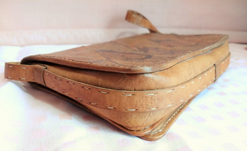 Bag Sacoche Leather Purse and vintage snakeskin 1960-70s Belle Patine Free Shipping