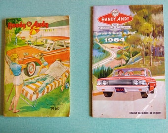 Two vintage catalogs 1960 and 1964 in French Handy Andy parts for cars and household items