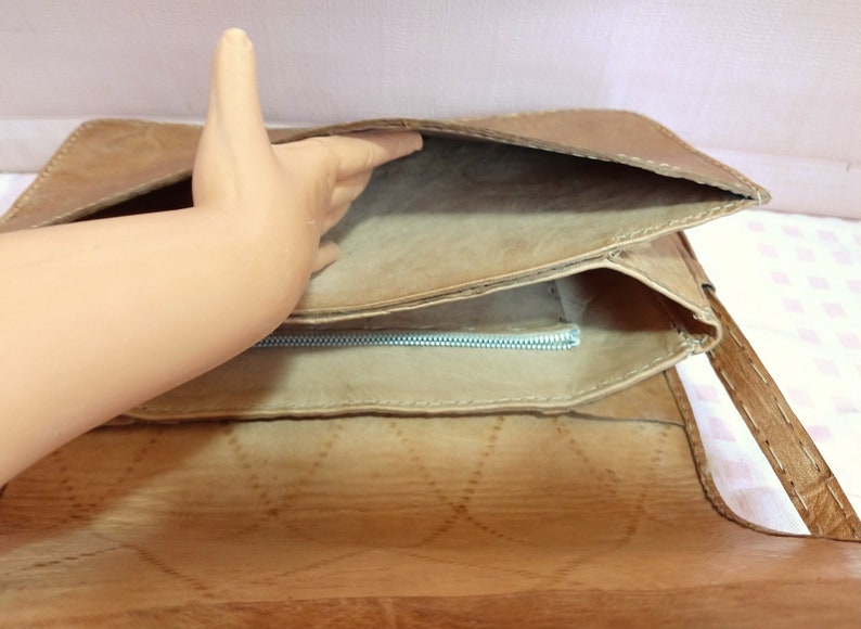 Bag Sacoche Leather Purse and vintage snakeskin 1960-70s Belle Patine Free Shipping