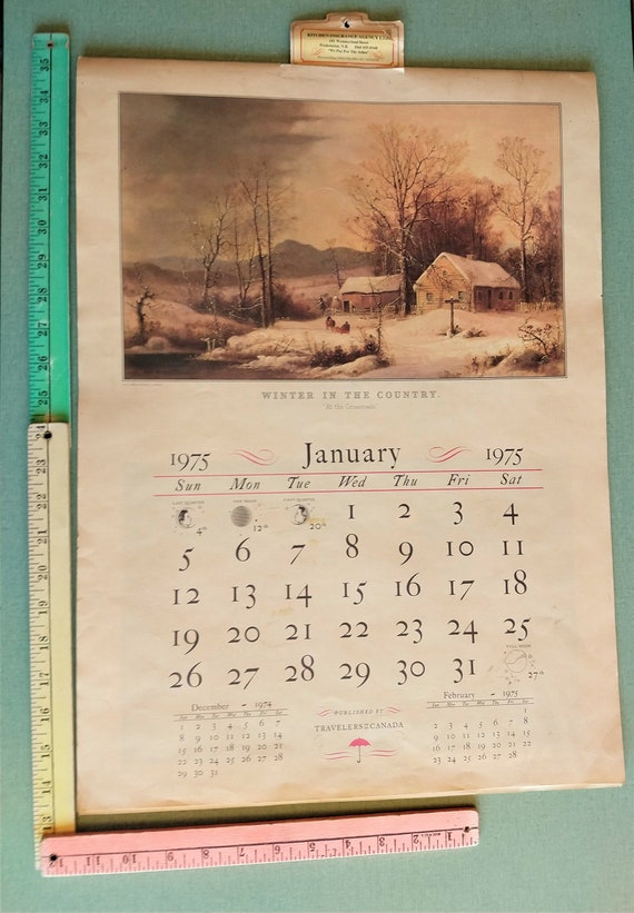 Large Calendar 16 X 22 Vintage 1975 Currier and Ive Paper 6 Pages 12 Images  Kitchen Insurance Co. Free Shipping Canada USA - Etsy