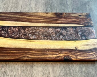 Indian Rosewood and Maple Honey Dew Epoxy River Charcuterie Board