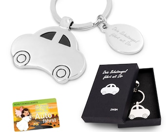 Auto Schlüsselanhänger als Schutzengel - Schlüsselanhänger Schutzengel als Führerschein Geschenk / Geschenk zum Führerschein - Set