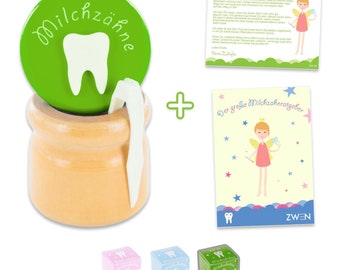 Milchzahndose aus Holz in Grün (unisex) mit Zahnfee Brief und E-Book - Zahndose / Milchzahnbox - Zahnfee Geschenk (Schraubverschluss)