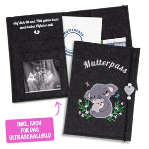 Mutterpasshülle aus Filz mit Koala Stickerei - Mutterpass Organizer / Hülle - Mutterpasshülle aus Stoff personalisierbar mit Bild (Koala)