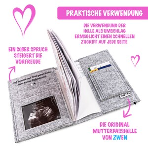 Mutterpasshülle aus Filz mit Elefant Stickerei Mutterpass Organizer / Hülle Mutterpasshülle aus Stoff personalisierbar mit Bild, Elefant Bild 4