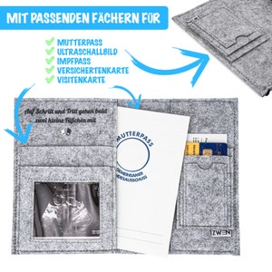 Mutterpasshülle aus Filz mit Elefant Stickerei Mutterpass Organizer / Hülle Mutterpasshülle aus Stoff personalisierbar mit Bild, Elefant Bild 3