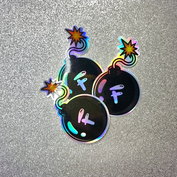 F bomb sticker | bomb sticker | holographic sticker | funny sticker | dye-cut sticker design |