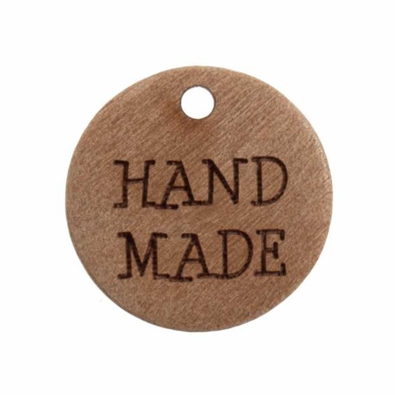 Wooden 'Hand Made' Button Tag: 18mm Wooden 'Hand Made' Button Tag: 18mm