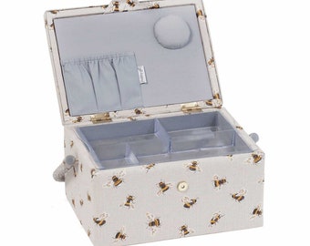Bee Medium Sewing Rectangular Box: bee print 18.5 x 25.5 x 14.5cm.
