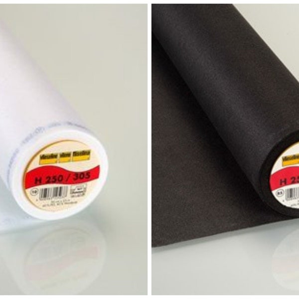 Interfaccia fusibile rigida/di peso medio Bianco/nero: ferro Vilene H250/305 largo 90 cm. Rotolo da 25 mt