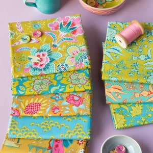 Tilda Bloomsville fabrics by the Fat quarter - cotton quilting fabric. Corn/Sky
