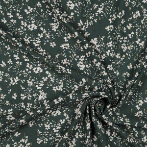 Floral Green 100% Viscose Challis dress fabric with gold lurex by the 1 2m