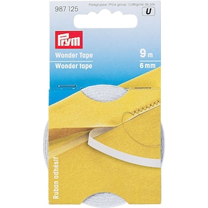 Prym Wonder Tape 9 m (6 mm) 987125. Double sided adhesive dissolving fabric sewing, quilting wash away tape.