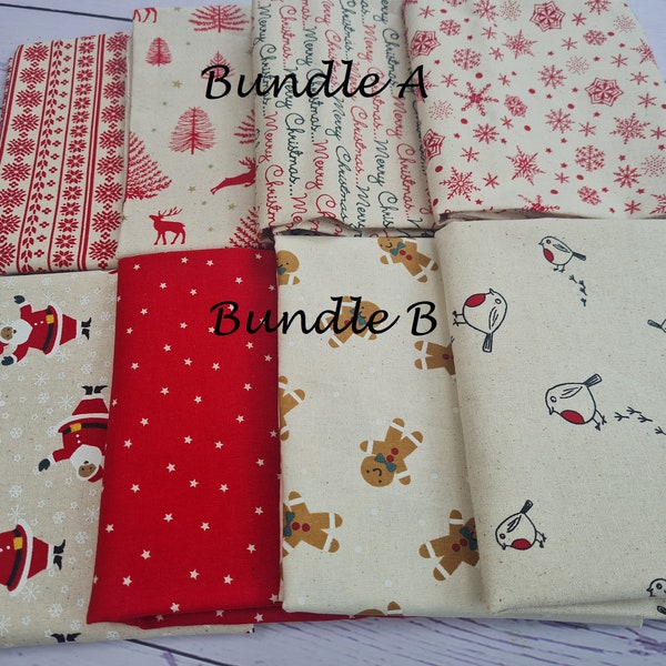 Lot de gros quartiers de Noël Scandi/ Quilting au demi-mètre/ Tissus en coton artisanal.