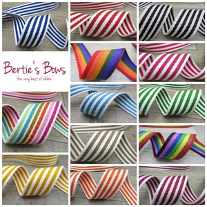 Noeuds Bertie&#39;s 38 mm rayés, cerclage/sangle arc-en-ciel : différentes couleurs. Par mètre.