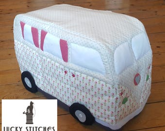 Campervan Fabric Sewing Machine Cover Pattern: PDF download. Vintage style.