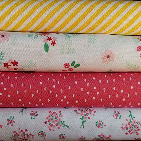 Singing in the Rain cotton fabrics: fat quarter bundle of 4 floral fabrics or per FQ. Riley Blake.