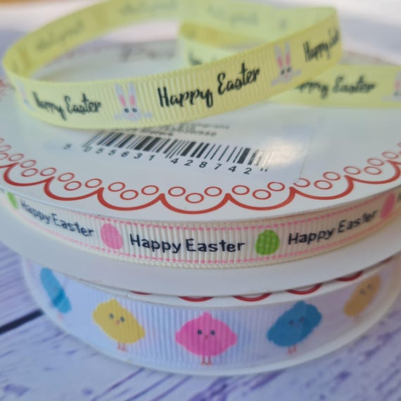 Grosgrain Ribbon: Happy Easter Bunnies - 16mm (per metre) Grosgrain Ribbon: Happy Easter Bunnies - 16mm (per metre)