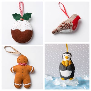 Christmas Felt Adult Craft Kits, Corinne Lapierre, UK. Christmas crafts - gingerbread man, christmas pudding, robin, penguin