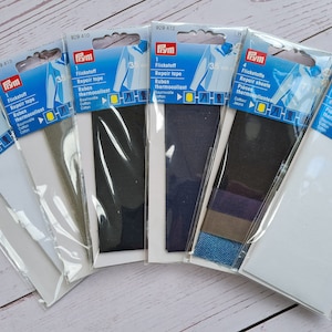 Taśma naprawcza/łatka/arkusz naprawczy Fusible Prym. Denim, czarny, biały, granatowy, szary.