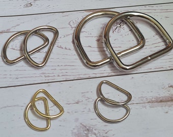 2/4 x metal D-rings for bag straps, bag making. 19/25/32/38/ 50 mm. Silver/gold, gunmetal.
